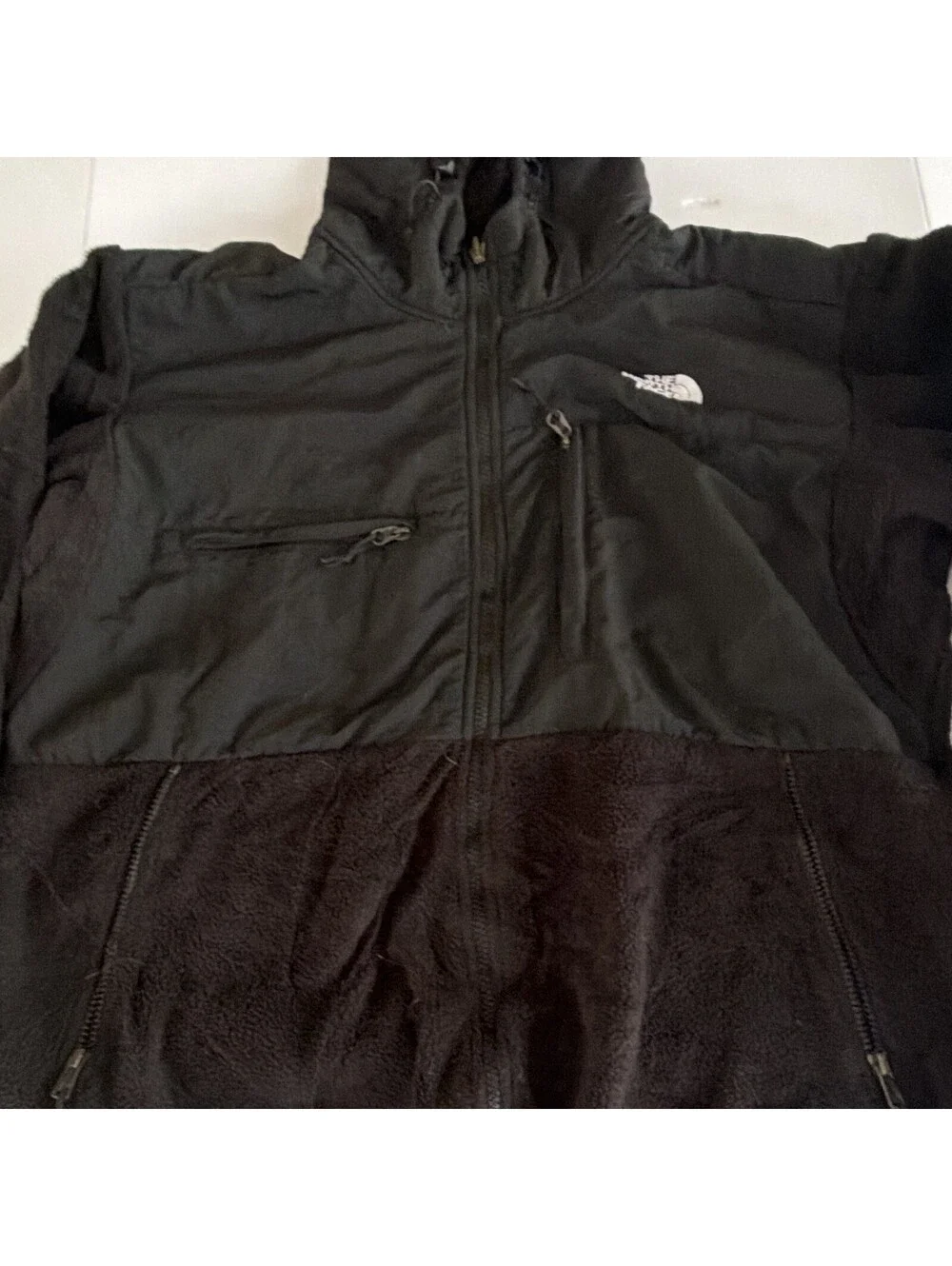 The North Face Men's Black Solid Hooded Full Zip Fleece Jacket Zipped Pockets XL